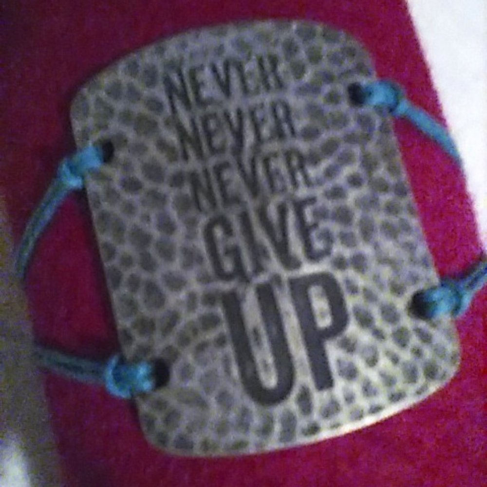 Bracelet "Never Never Never Give Up" Blue Thin Cord Handcrafted New